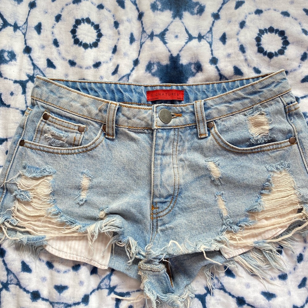 Distressed jean shorts